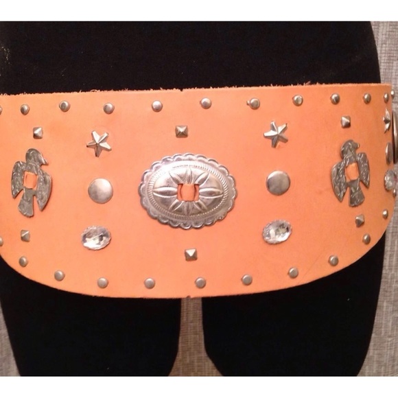 AMERICAN INDIAN CONCHO BELT Vtg Western Southwestern Handmade Leather Studs USA! - Picture 10 of 10